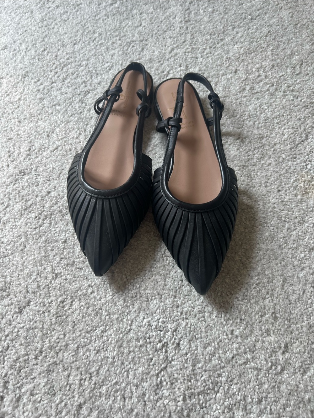 Women’s Black Ruched  Pointed Slingback Flats